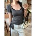 Stripe Short Sleeve Square Neckline T-Shirt Stripe Short Sleeve Square Neckline T-Shirt