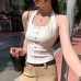 Style Neckline Strap Top Sleeveless Buttoned Casual Workwear Style Neckline Strap Top Sleeveless Buttoned Casual Workwear