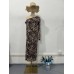 Asymmetrical neckline waist-cinching,leopard print long sleeve spring, long elegant dress,