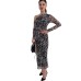 Asymmetrical neckline waist-cinching,leopard print long sleeve spring, long elegant dress,