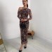 Asymmetrical neckline waist-cinching,leopard print long sleeve spring, long elegant dress,
