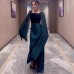Elegant Satin Flowy Long Pearl-Embellished Flared Sleeve Patchwork Slim Fit Dress Elegant Satin Flowy Long Pearl-Embellished Flared Sleeve Patchwork Slim Fit Dress