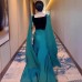 Elegant Satin Flowy Long Pearl-Embellished Flared Sleeve Patchwork Slim Fit Dress Elegant Satin Flowy Long Pearl-Embellished Flared Sleeve Patchwork Slim Fit Dress