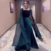 Elegant Satin Flowy Long Pearl-Embellished Flared Sleeve Patchwork Slim Fit Dress Elegant Satin Flowy Long Pearl-Embellished Flared Sleeve Patchwork Slim Fit Dress
