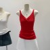 V-neck Red Inner Crop Top with Unique
