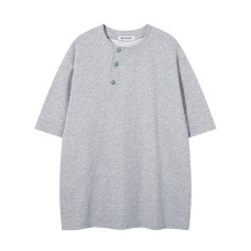 Vintage denim emerald slanted button round neck top with half sleeves