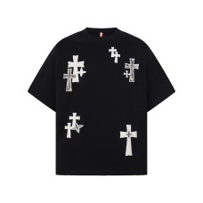 Cross sticker embroidered short sleeved pure cotton