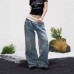 Waist Straight Leg Jeans Unisex High Street Design Loose Slimming Wide Leg Pants