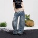 Waist Straight Leg Jeans Unisex High Street Design Loose Slimming Wide Leg Pants