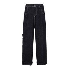 Color blocked leopard print pocket workwear jeans