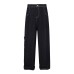 Color blocked leopard print pocket workwear jeans