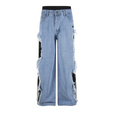 Fake two color blocked denim pants