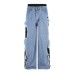 Fake two color blocked denim pants