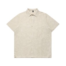 Solid color floral jacquard casual short sleeved shirt Solid color floral jacquard casual short sleeved shirt