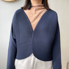High-end Pleated Slim Fit Casual Cardigan with Shell Long Sleeve Coat