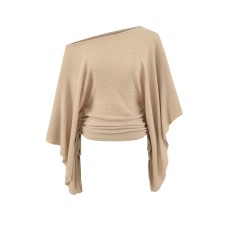 Slanted shoulder long sleeved irregular top