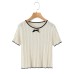 Lace Crochet Colorblock Round Neck Bow Knit Top