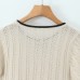 Lace Crochet Colorblock Round Neck Bow Knit Top