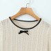 Lace Crochet Colorblock Round Neck Bow Knit Top