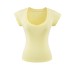 Sheer V-Neck, Heart Neckline, Short Sleeve Fitted Stretchy Solid Color Top for Women