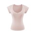 Sheer V-Neck, Heart Neckline, Short Sleeve Fitted Stretchy Solid Color Top for Women