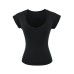Sheer V-Neck, Heart Neckline, Short Sleeve Fitted Stretchy Solid Color Top for Women