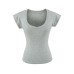 Sheer V-Neck, Heart Neckline, Short Sleeve Fitted Stretchy Solid Color Top for Women