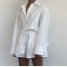 Casual Stripe Long Sleeve Shirt and Shorts Two-Piece Set, Loose High-Waisted Shorts Outfit, Cotton Fabric