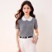 Cute and Sweet Style Peter Pan Collar Short-sleeve Knit Top for Women