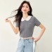 Cute and Sweet Style Peter Pan Collar Short-sleeve Knit Top for Women