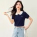 Cute and Sweet Style Peter Pan Collar Short-sleeve Knit Top for Women