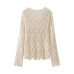 Knitted Crop Top for Women, Hollow-Out Design, Loose Long Sleeve,