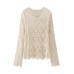 Knitted Crop Top for Women, Hollow-Out Design, Loose Long Sleeve,