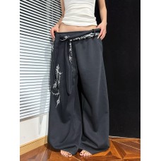 Street Style Pattern Print Detachable Ribbon Multi-Wear Wide Leg Pants