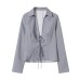 Striped versatile shirt collar tied top