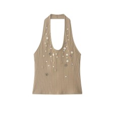 Pure desire style buckle embellished ribbed top