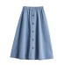 Summer New Buttoned Elastic Street Style Water Blue Student Denim Skirt Uniform Midi Skirt Summer New Buttoned Elastic Street Style Water Blue Student Denim Skirt Uniform Midi Skirt