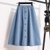 Summer New Buttoned Elastic Street Style Water Blue Student Denim Skirt Uniform Midi Skirt Summer New Buttoned Elastic Street Style Water Blue Student Denim Skirt Uniform Midi Skirt