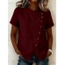 Solid color cross round neck short sleeved loose irregular top