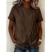 Solid color cross round neck short sleeved loose irregular top