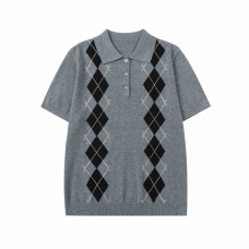 Diamond Jacquard Casual Commute Knit Polo Short Sleeve Men