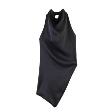 Asymmetric silk texture hanging neck sleeveless top