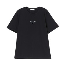 Round neck embroidered short sleeved top for women