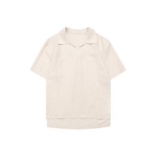 Solid Color Preppy Loose Casual Linen  Polo Short Sleeve Men
