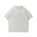 Striped Textured V-Neck Short Sleeve Knitwear for Men, Vintage Luxury Style, Breathable and Stretchy Striped Textured V-Neck Short Sleeve Knitwear for Men, Vintage Luxury Style, Breathable and Stretchy