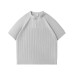 Striped Textured V-Neck Short Sleeve Knitwear for Men, Vintage Luxury Style, Breathable and Stretchy Striped Textured V-Neck Short Sleeve Knitwear for Men, Vintage Luxury Style, Breathable and Stretchy