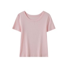 Shoulder round neck solid color slim fit top