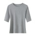 Color Round Neck Mid-Sleeve Crop Top with U-Neck and Waist-Cinching Short Sleeve Top