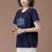 Embroidered printed round neck short sleeved top for women