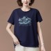 Embroidered printed round neck short sleeved top for women